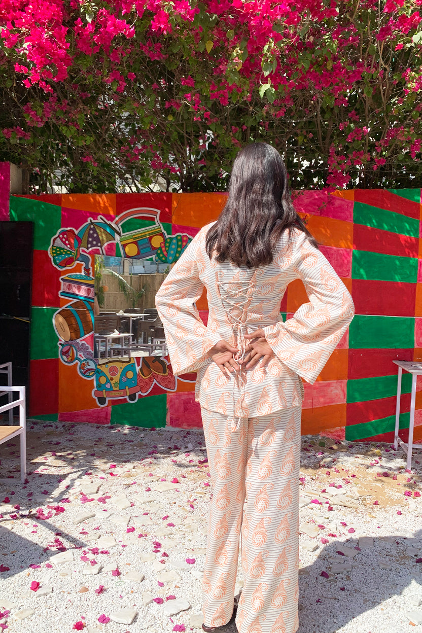 Gulbahar Pink Square Neck Bell Sleeves Co-ord Set