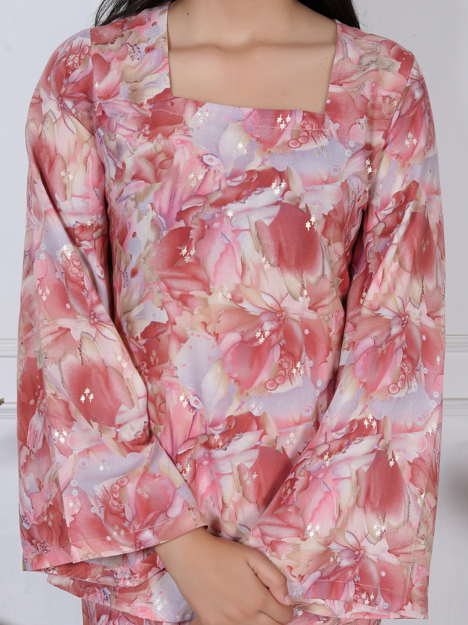 🌸Gulnaar square neck bell sleeves  Co-ord set🌸