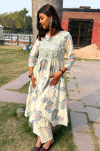 Women basanti blue kurti front view daily wear