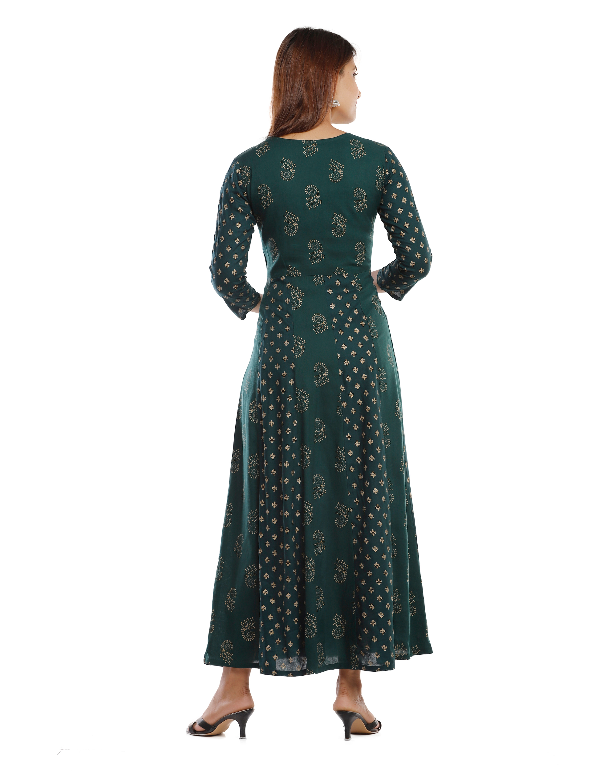 Black Rayon Calf Length Printed Shirt Coller A-Line Kurta