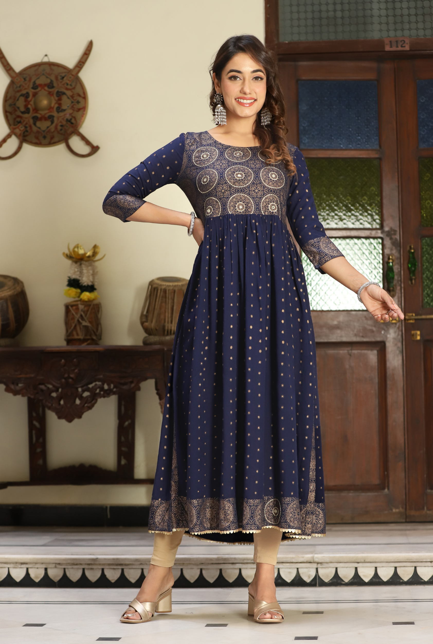 Coral Rayon Embroidered Calf Length Solid Straight V-Neck Kurta