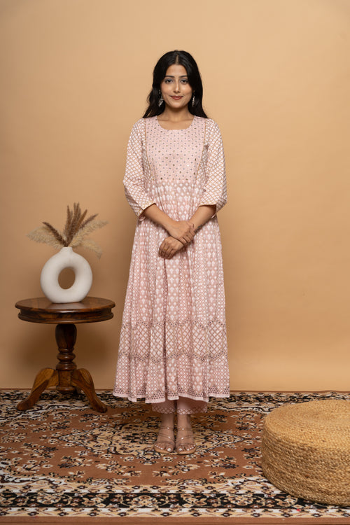 Elegance light pink cotton suit set for women by Poshida
