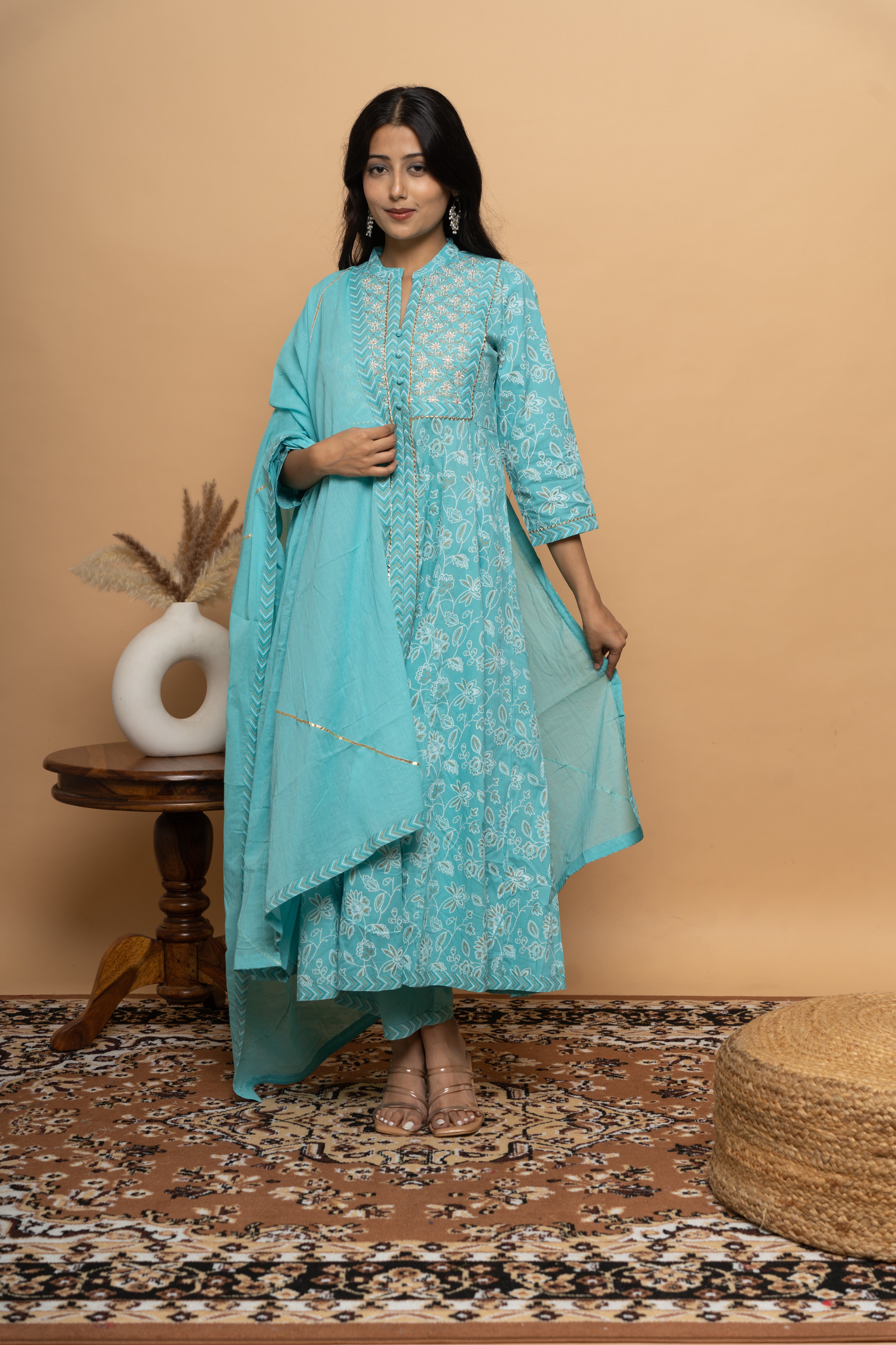 Light Blue Cotton Suit Set