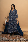 Indigo cotton suit set for women by Poshida