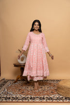 Front view of light pink cotton suit set for women by Poshida