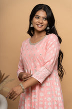 Side view of light pink cotton suit set for women by Poshida