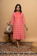 Front view of elegant orange rayon dress for women by Poshida