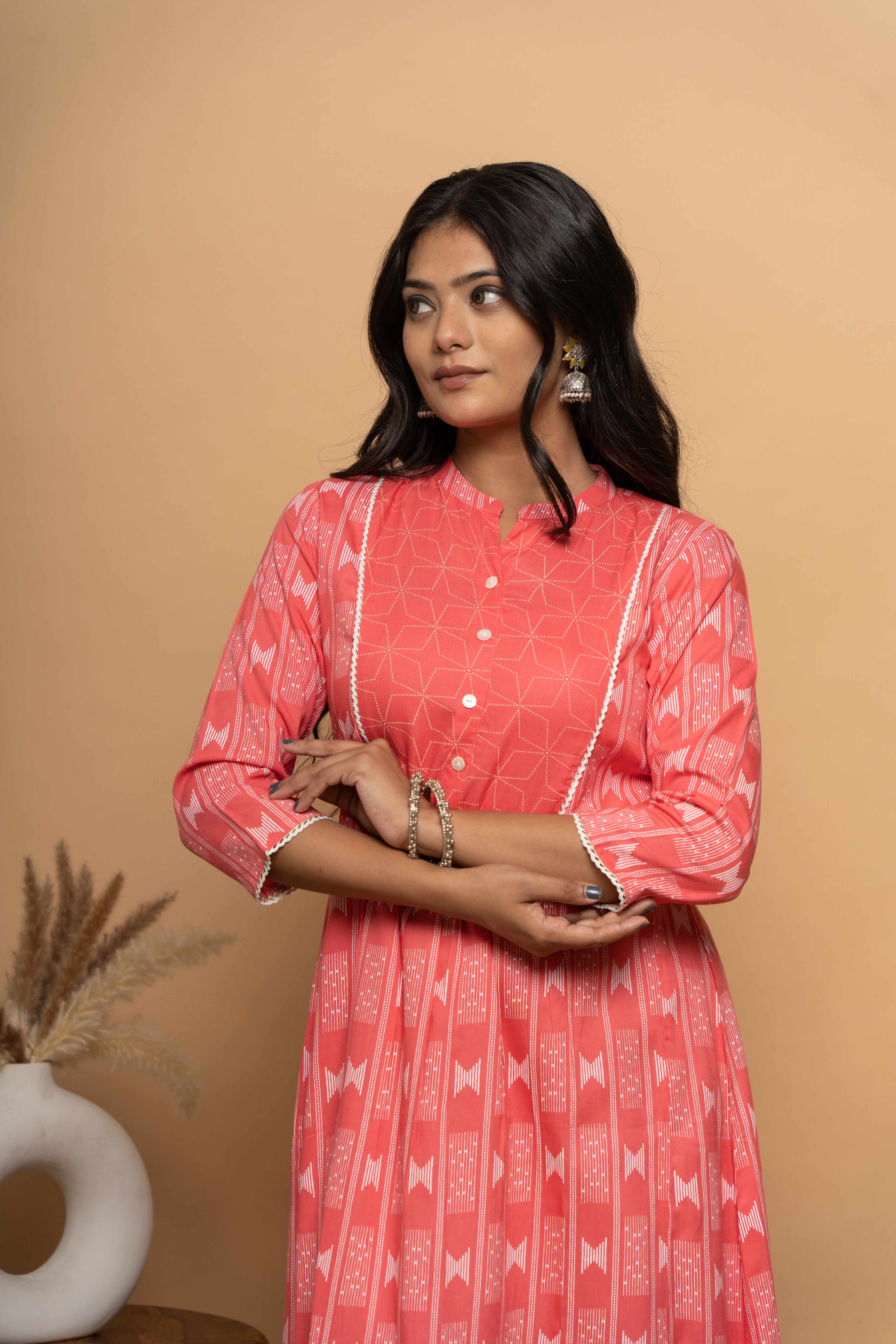 Elegant orange rayon dress for women by Poshida