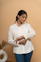 White schiffli shirt for women by Poshida