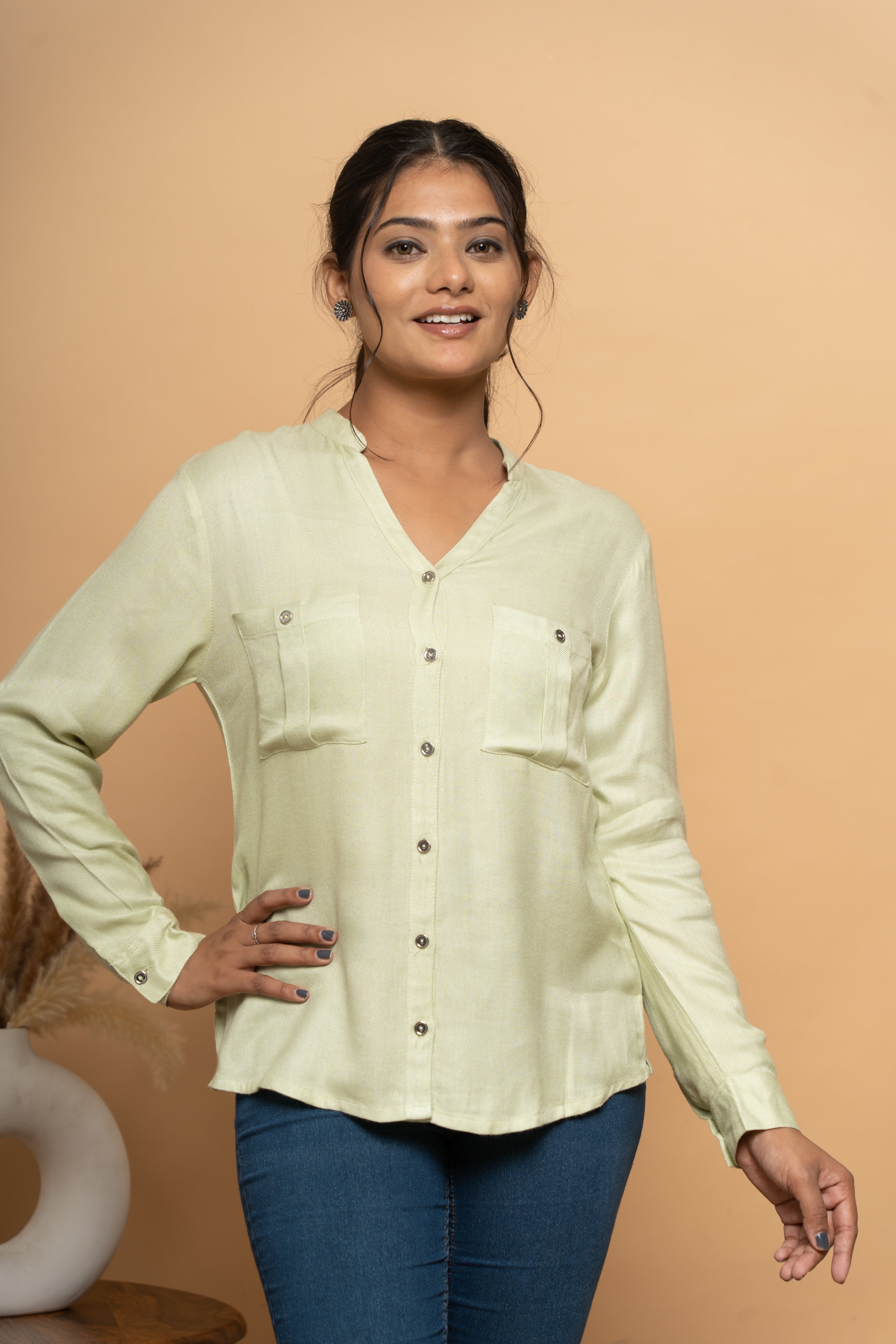 Classic green shirt for women by Poshida