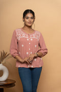 Pink embroidered top for women by Poshida