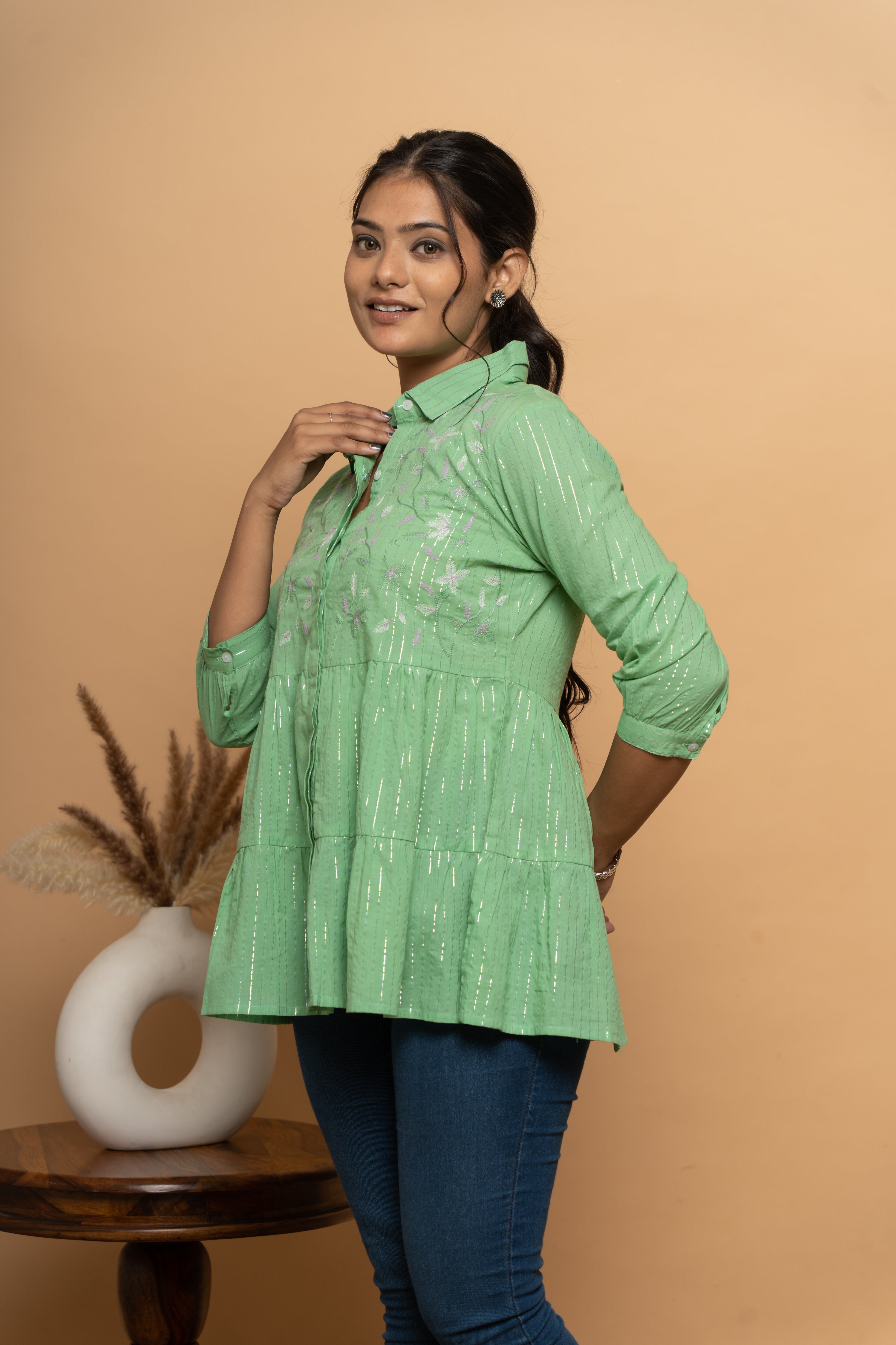 Minimal Green Cotton Ethnic Top