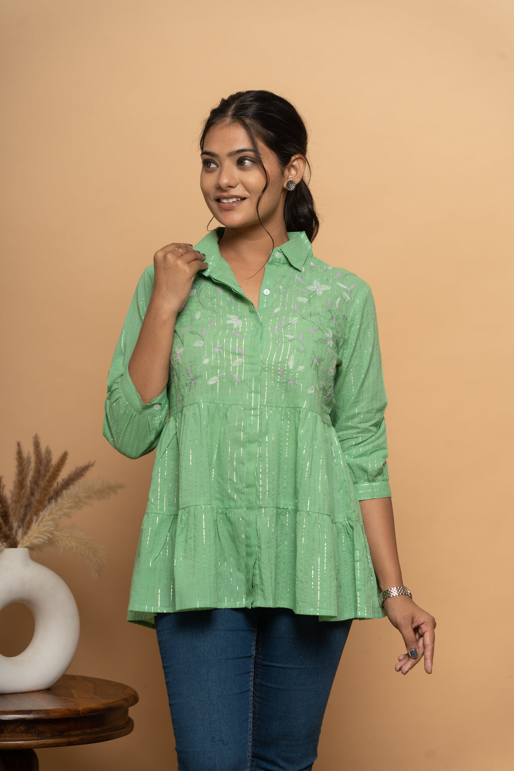 Minimal Green Cotton Ethnic Top