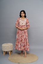 Front view of pink embroidery printed kurta for women by Poshida