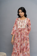 Pink embroidered printed kurta for women by Poshida