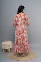 Back view of women’s pink embroidered printed kurta by Poshida