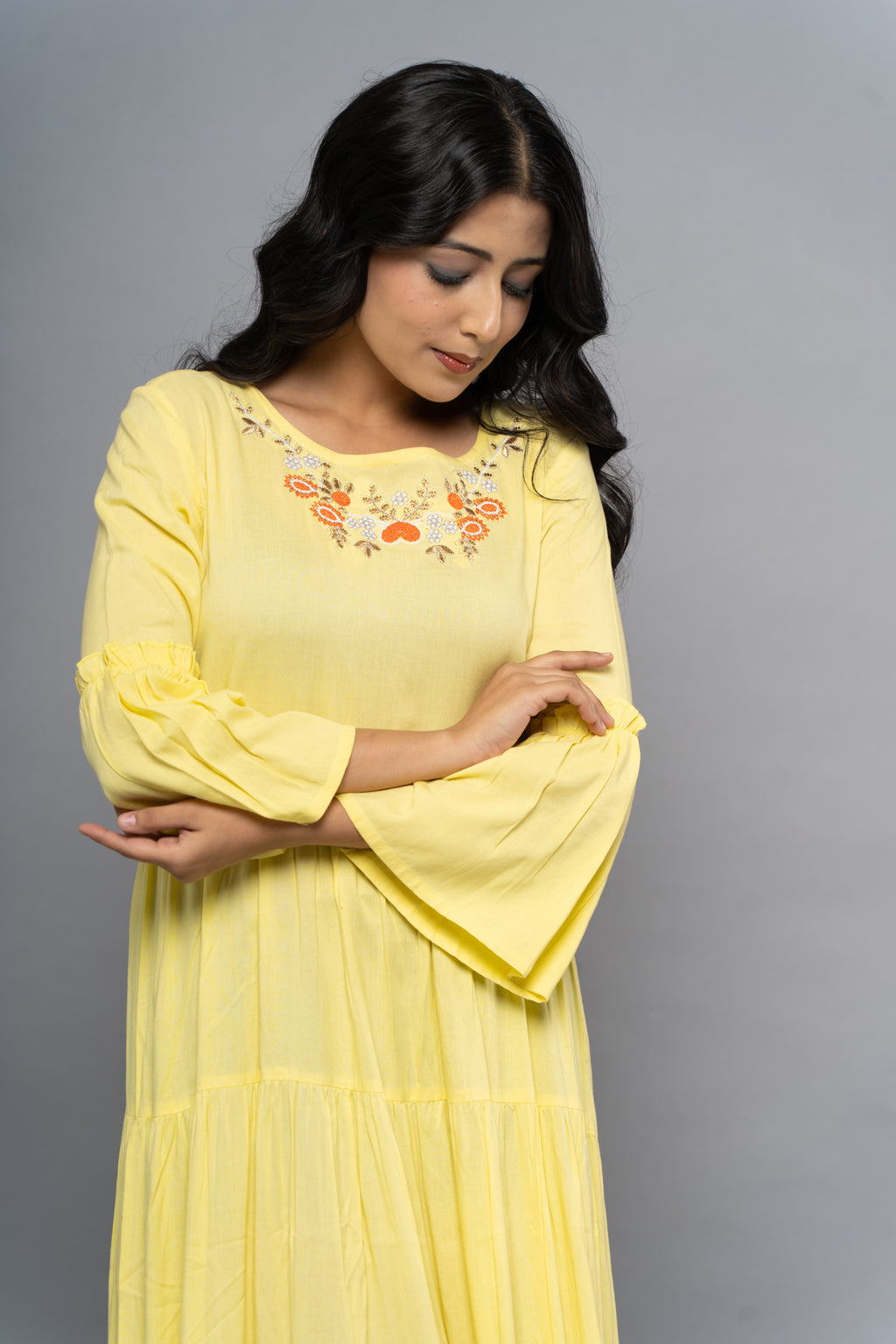 Fabric texture of elegant yellow dress by Poshida