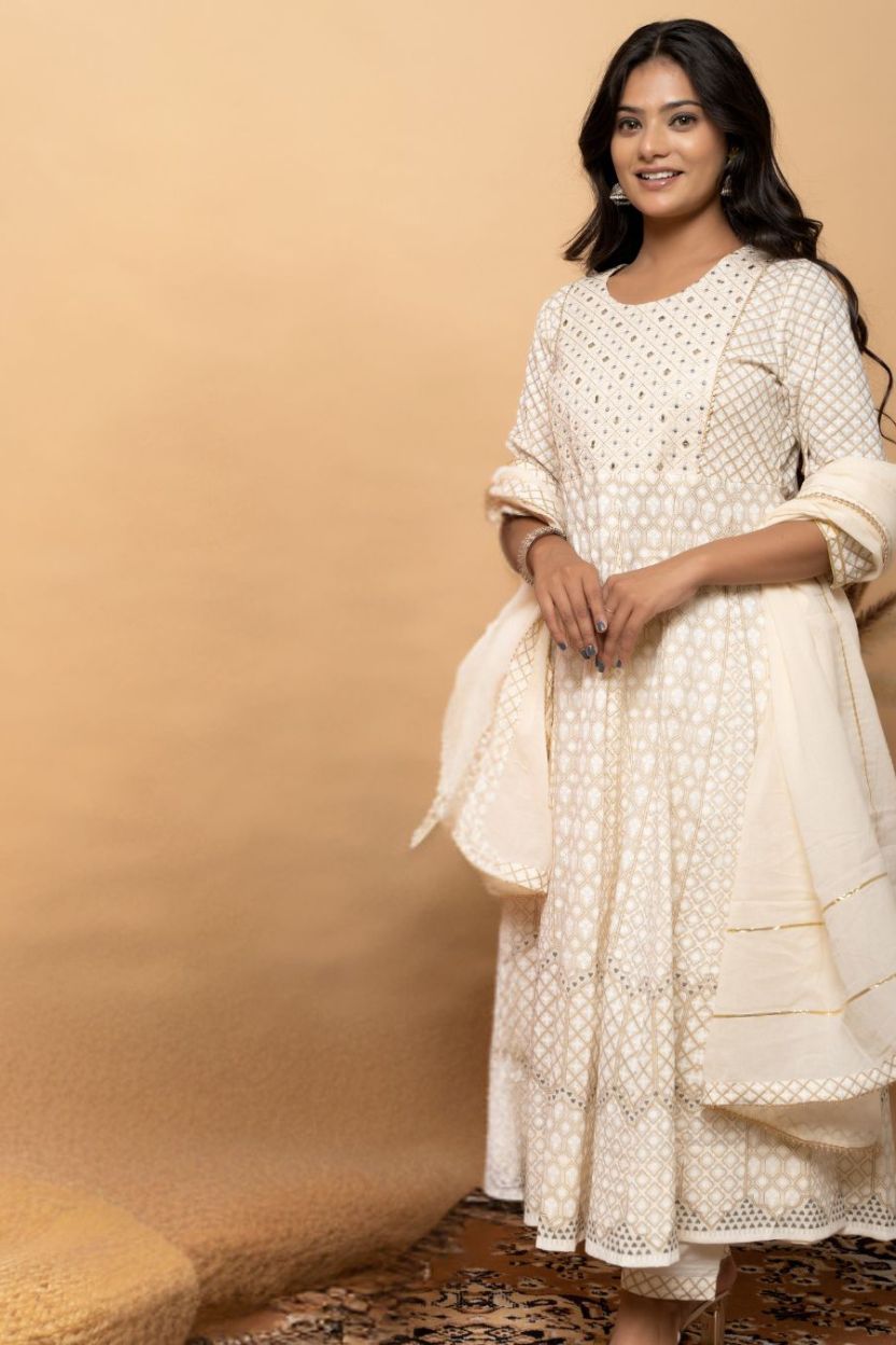 Elegance Cream Cotton Suit Set