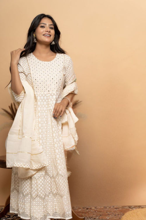 Elegance cream cotton suit set for women by Poshida