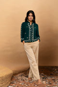 Green embroidered top for women by Poshida