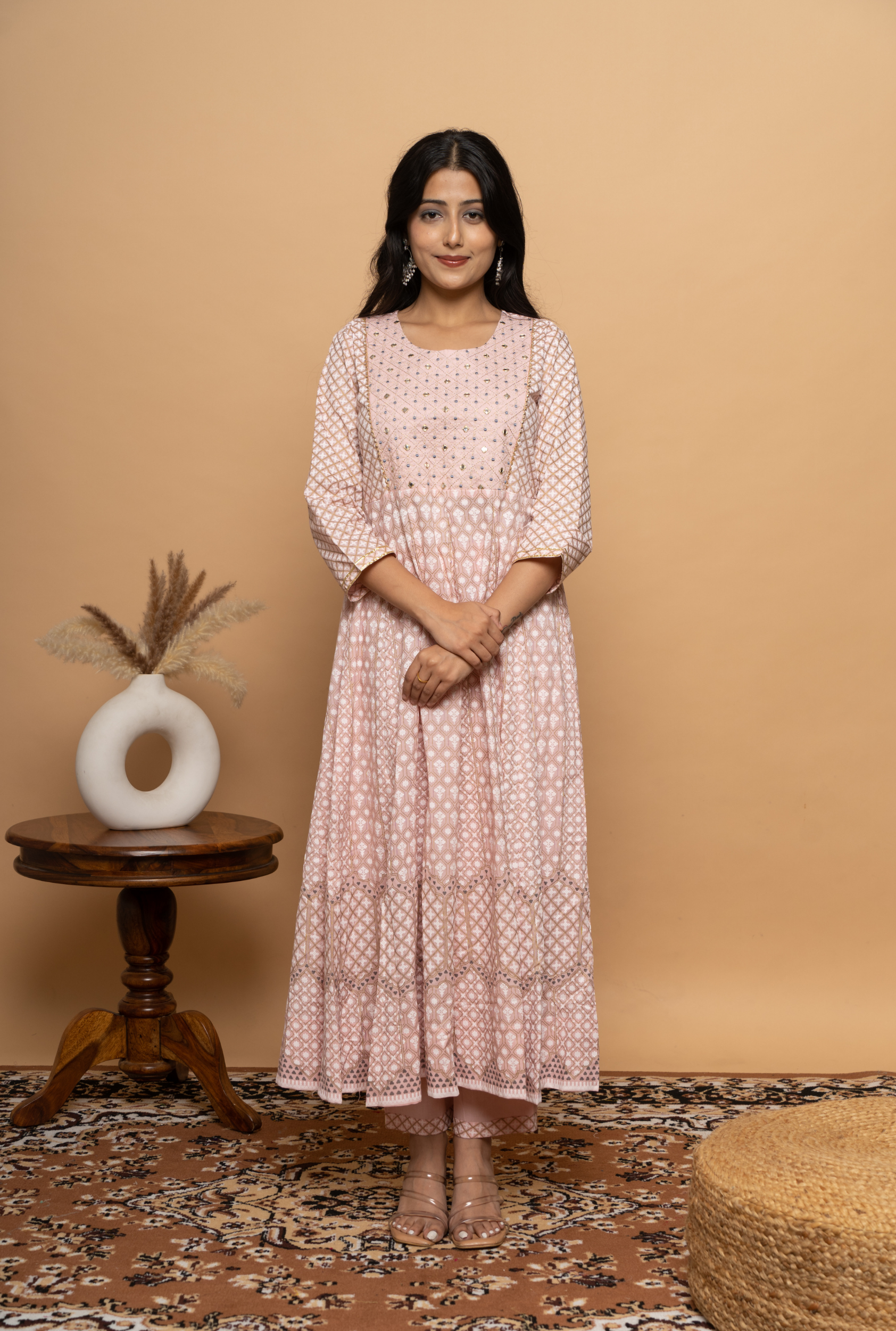 Black Rayon Calf Length Printed Shirt Coller A-Line Kurta