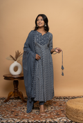 Peach Floral Printed Embroidered Flared Kurta