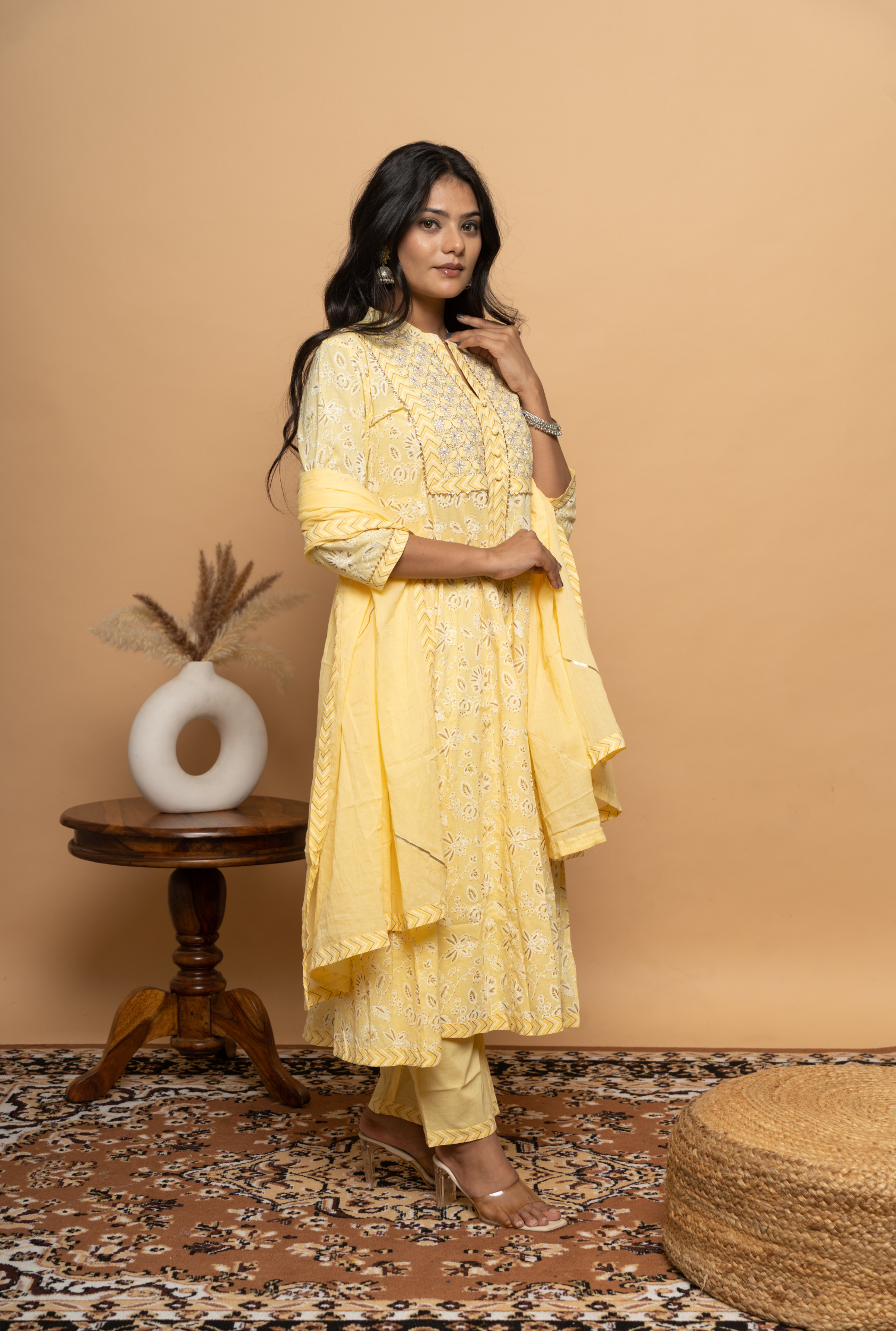 Rayon Embroidered Calf Length Solid Straight V-Neck Kurta