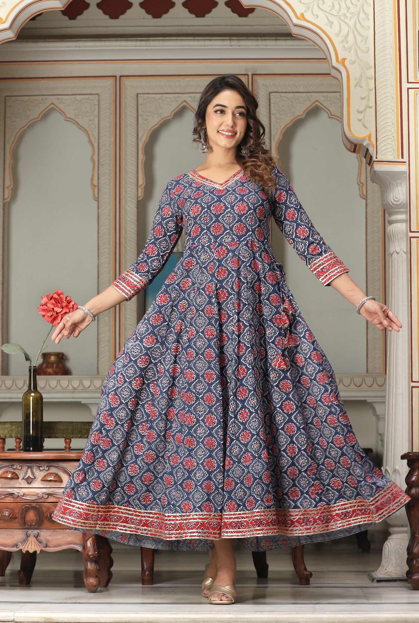 Rayon Embroidered Calf Length Solid Straight V-Neck Kurta