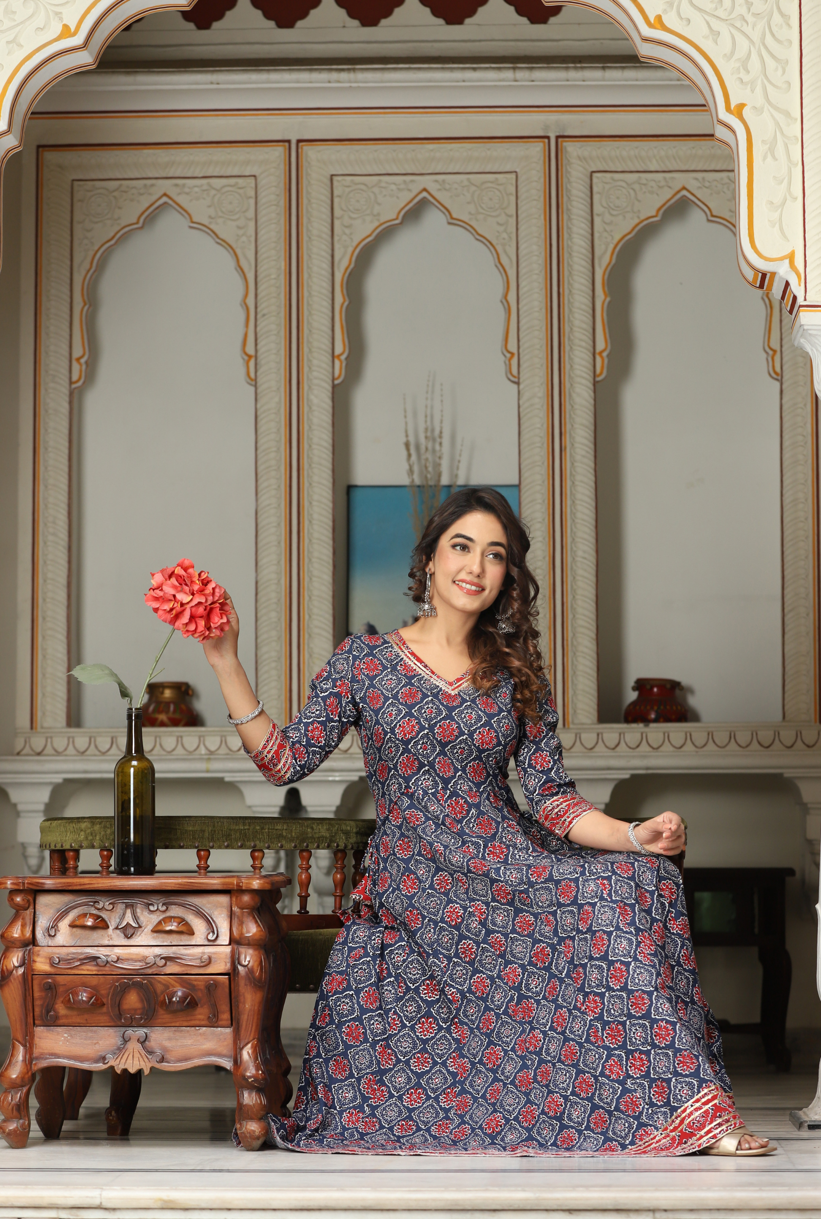 Rayon Embroidered Calf Length Solid Straight V-Neck Kurta