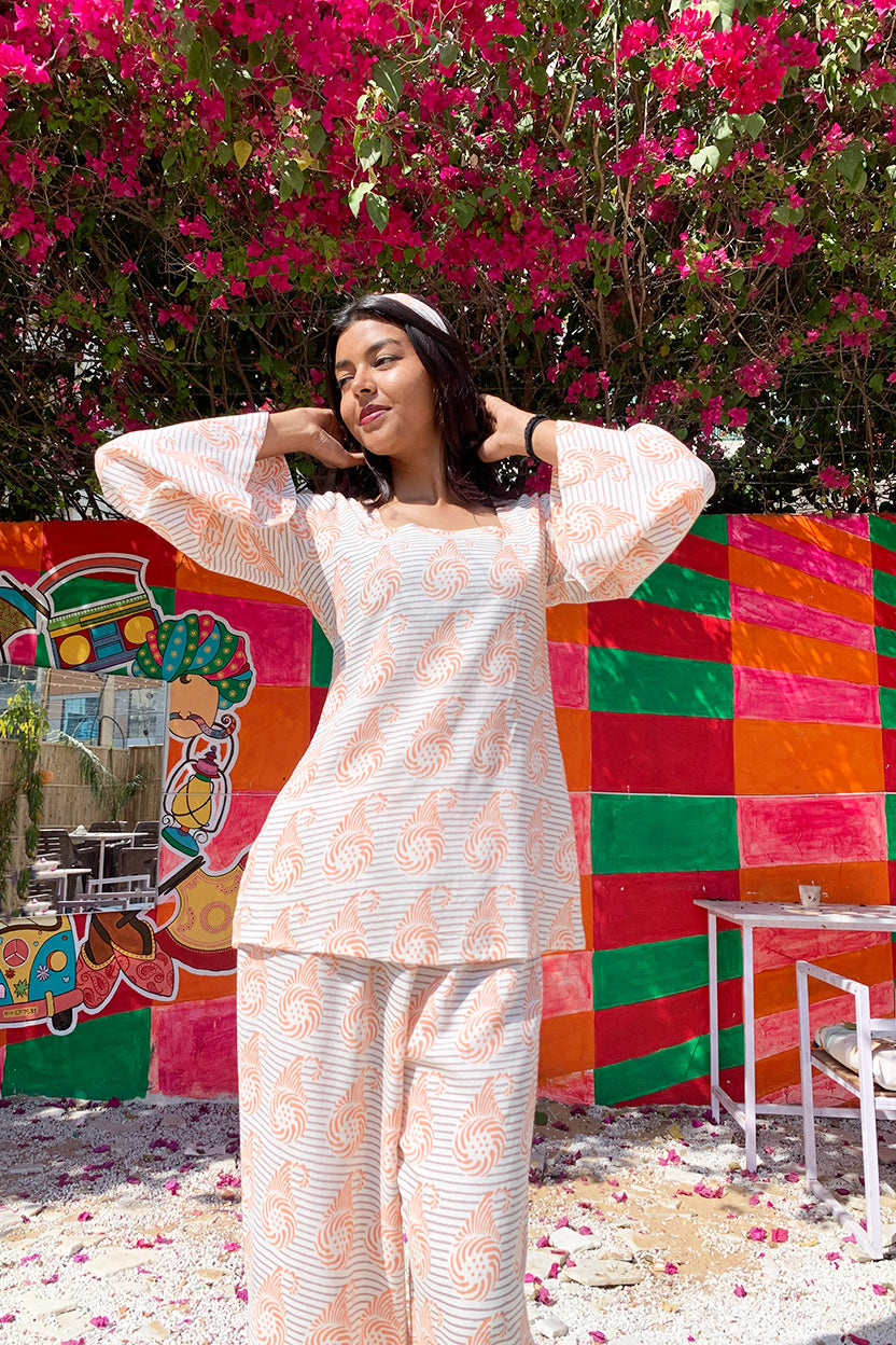 Gulbahar Pink Square Neck Bell Sleeves Co-ord Set