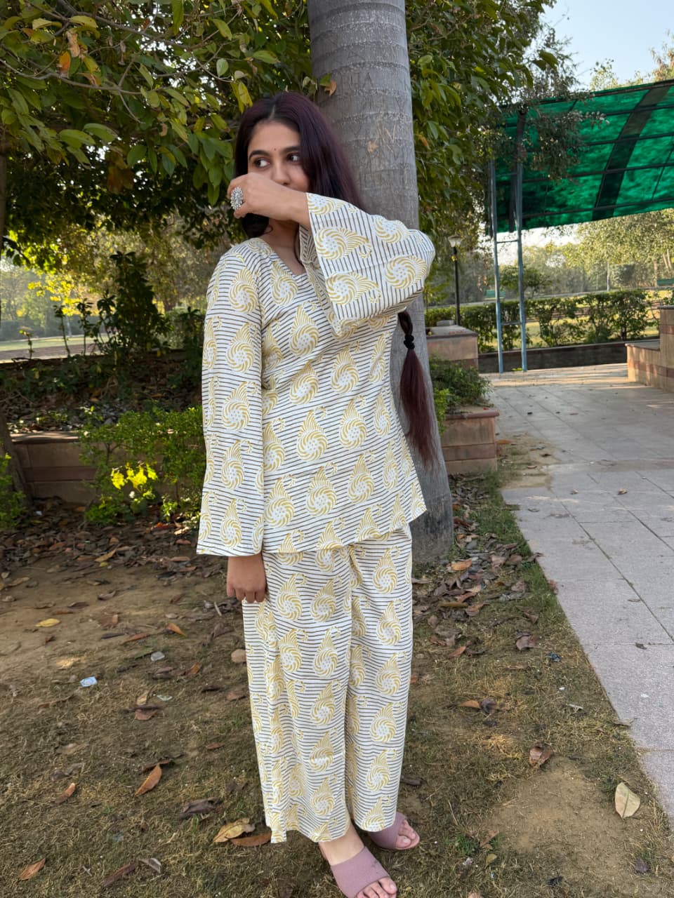 🥀 GULBAHAR (गुलबहार) Square Neck Bell Sleeves Co-ord Set