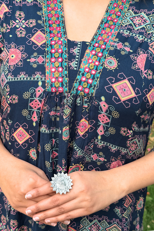 Design detail of Aparajita blue co-ord set