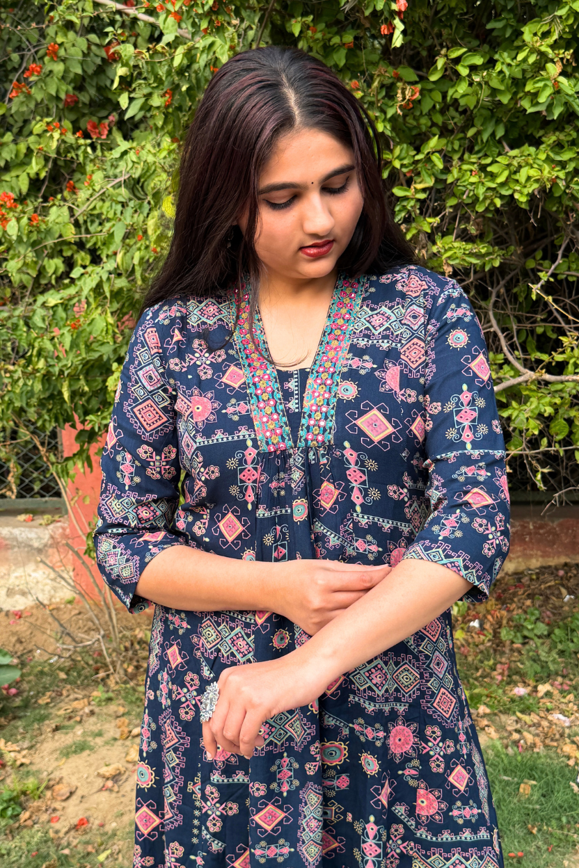 Soft fabric detail of Aparajita blue stylish co-ord set